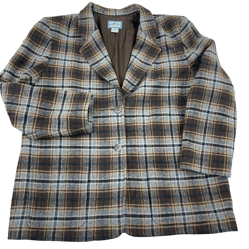 Pendleton Jacket Women XL Brown Tweed‎ Plaid Wool Tartan Blazer Sport Coat USA